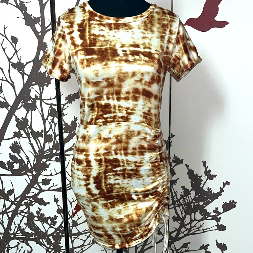 Tie Dye 🇵🇭 Brown, Yellow, White Free Size S to M T-Shirt Dress NWOT$25